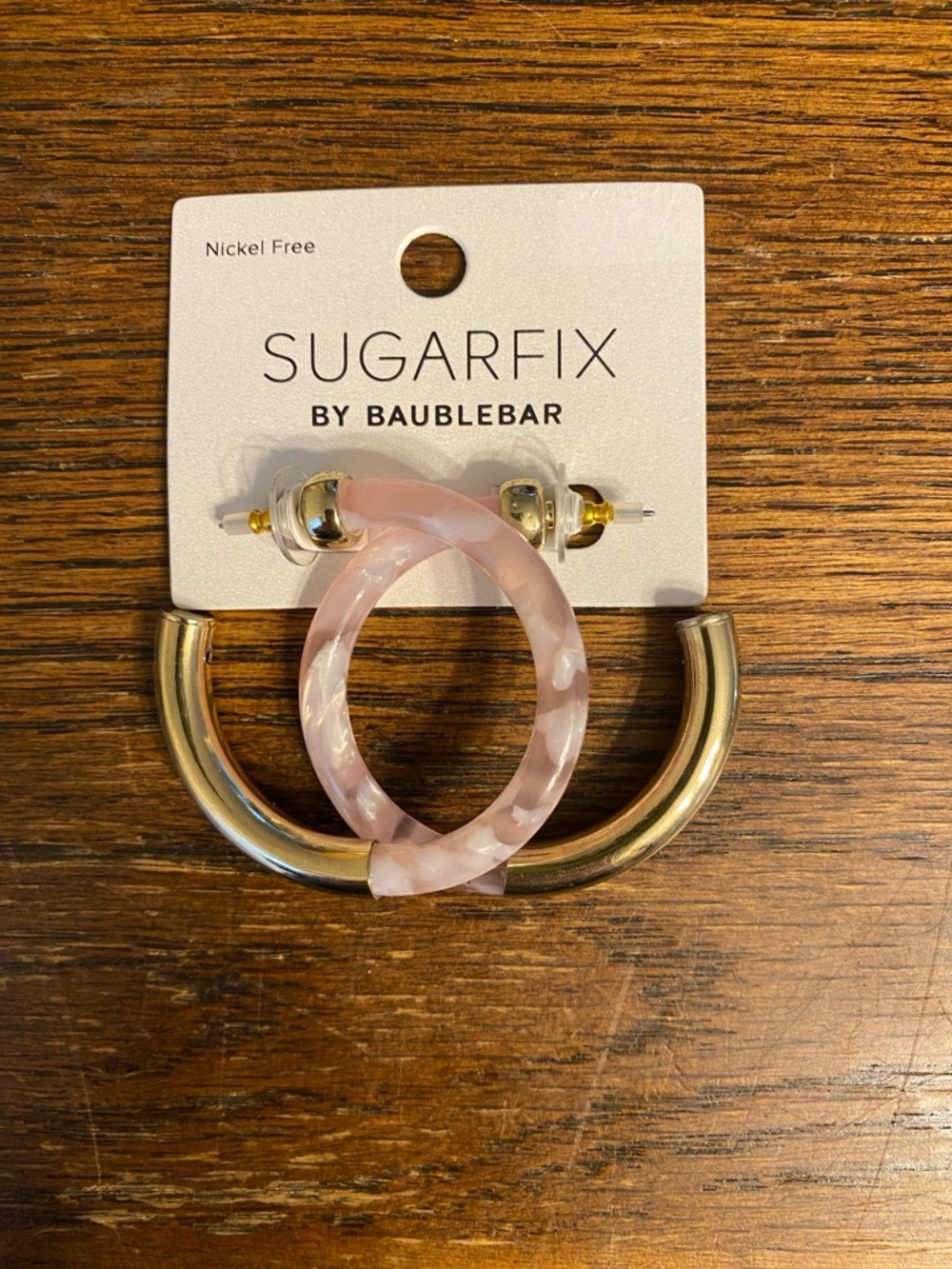 SUGARFIX by BaubleBar Pink Marbled Resin Gold Hoop Earrings NWT